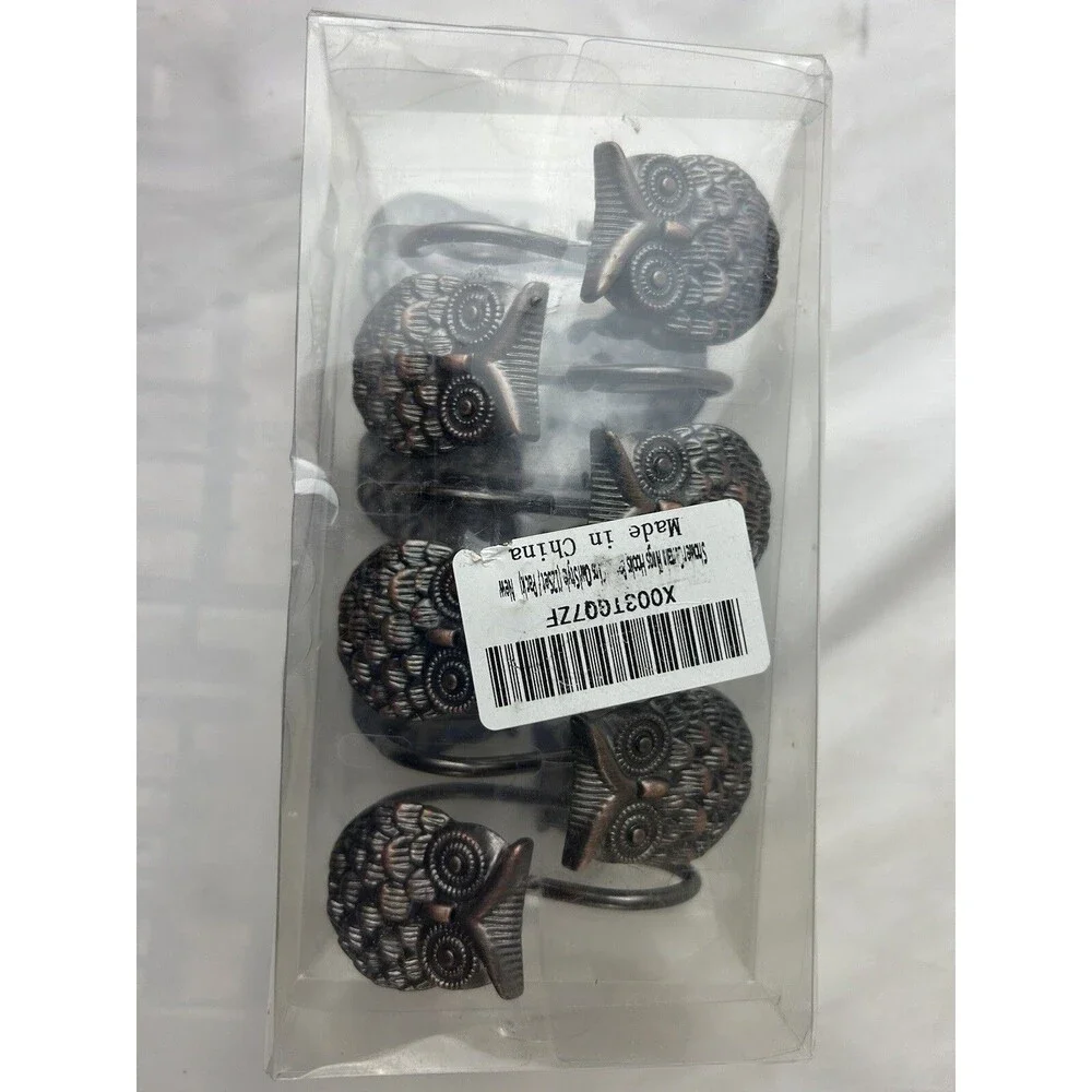 Owl Shower Curtain Hooks Rings Set of 6 Antique Bronze Copper Tone Bathroom